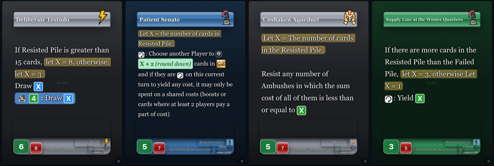 Cards from the game